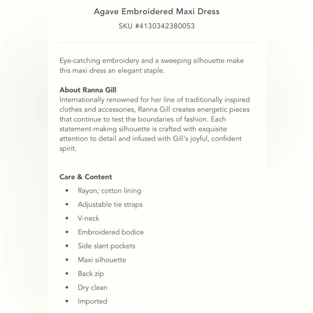 Anthropologie Agave embroidered maxi dress, new with tags - Picture 3 of 4